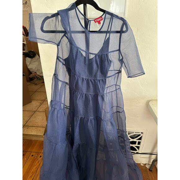 STAUD Hyacinth Tiered Organza Maxi Dress in Navy S - Picture 5 of 5